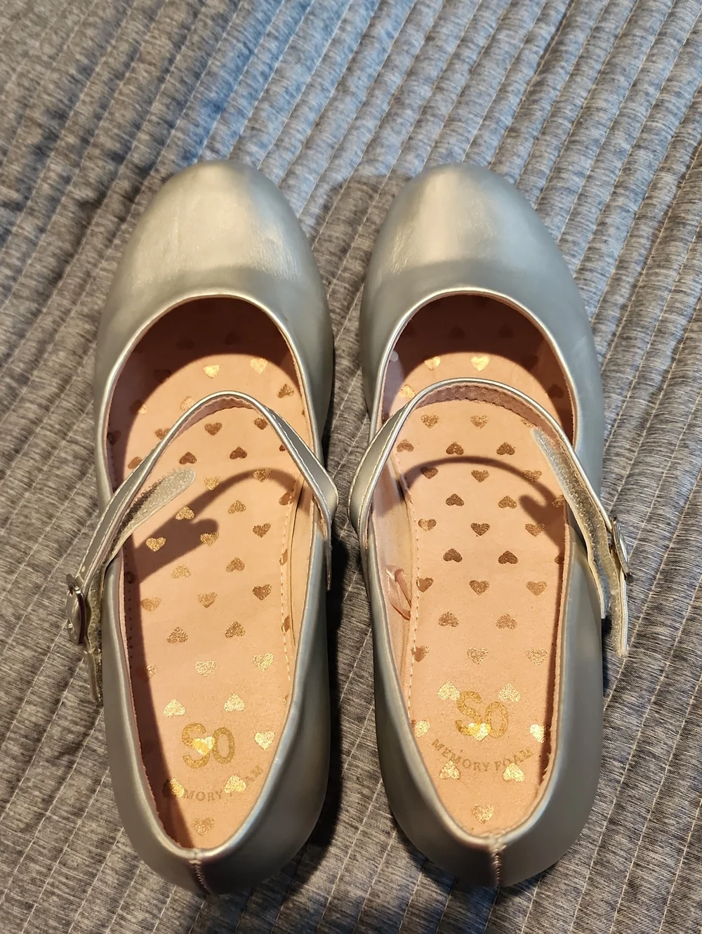 Girls' Silver Mary Jane Shoes with Glitter Heels Size 6